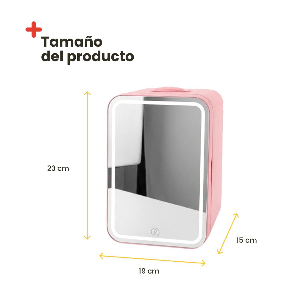 Mini Nevera Rosa para cosméticos con espejo LED - 8 litros