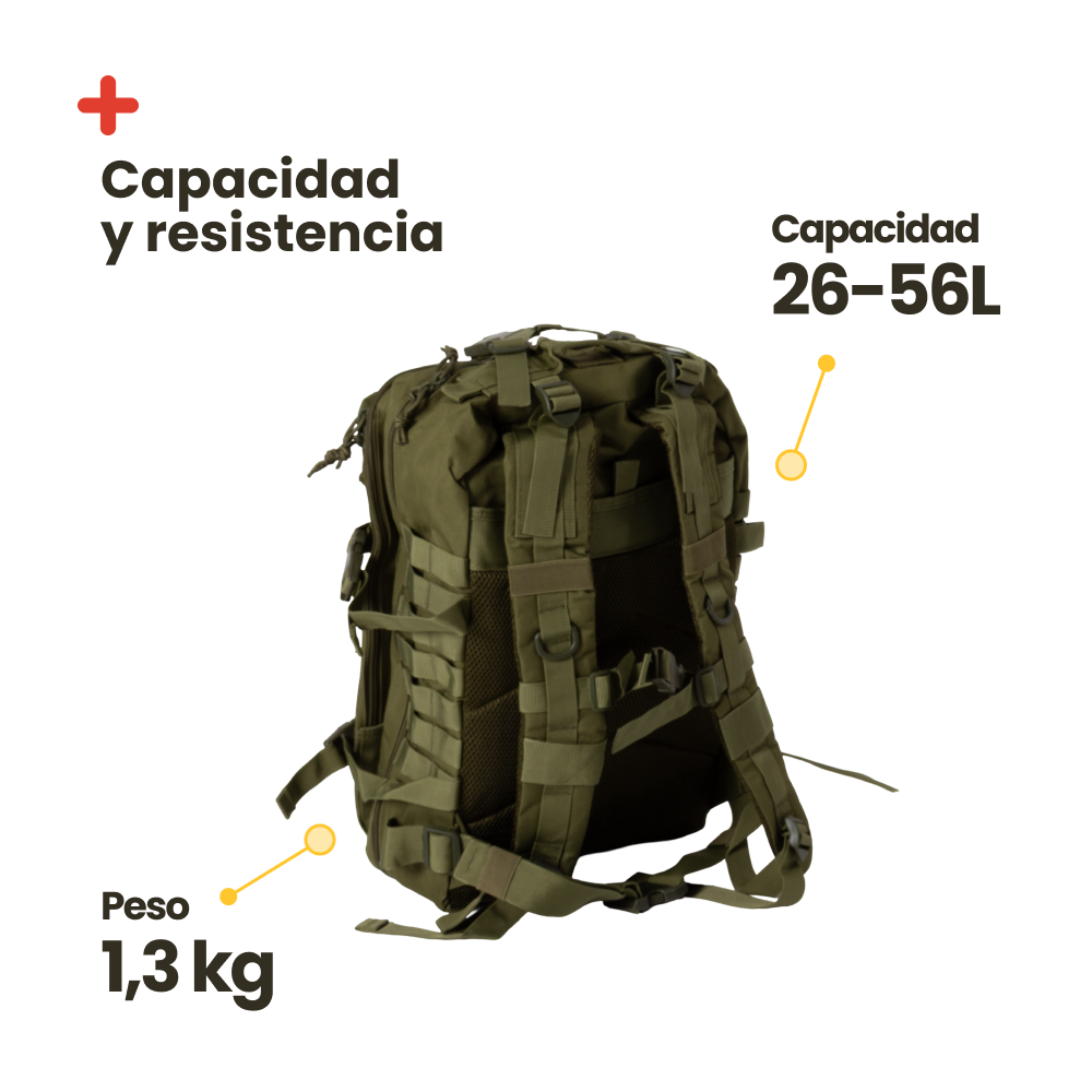 Mochila táctica estilo militar verde. 56L