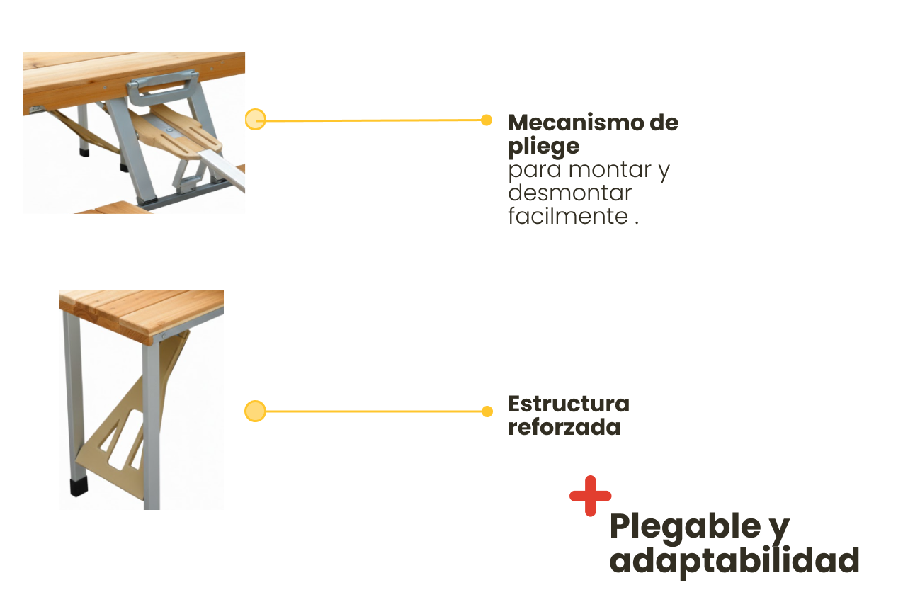 Mesa plegable tipo maleta con sillas plegables de madera