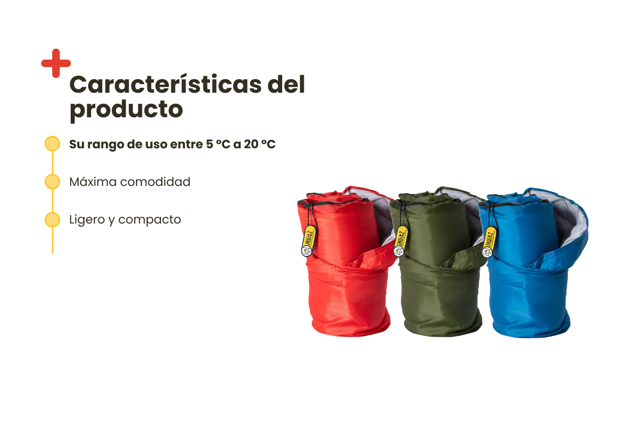 Saco de Dormir 5/+20ºC con Bolsa de Transporte – Ligero, Compacto y Resistente (Rojo)