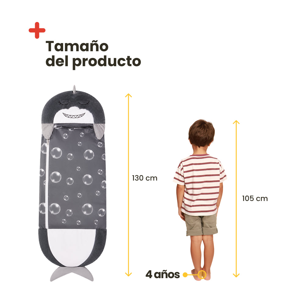 Saco de Dormir de Tiburon Infantil - Algodón 130x50 – Ligero, Cómodo y Seguro