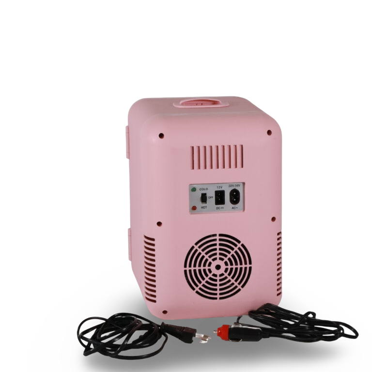 nevera cosmeticos rosa cables