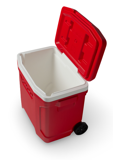 nevera portatil con ruedas igloo 26 litros roja tapa abierta