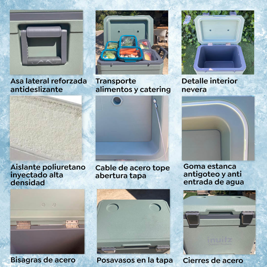 nevera portatil inuitz verde 45 litros detalles