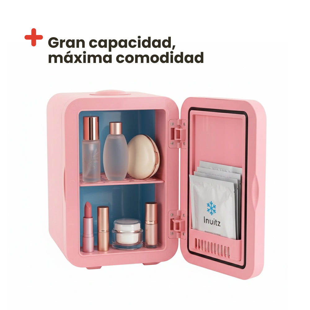 Mini Nevera Rosa para cosméticos con espejo LED - 8 litros