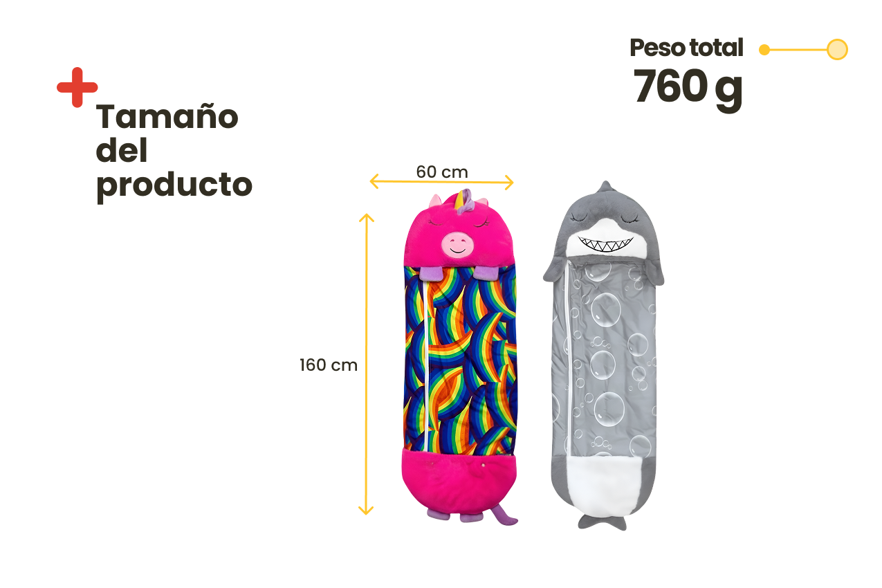 Saco de Dormir Infantil de Algodón 160x60 – Ligero, Cómodo y Seguro (Tiburón)