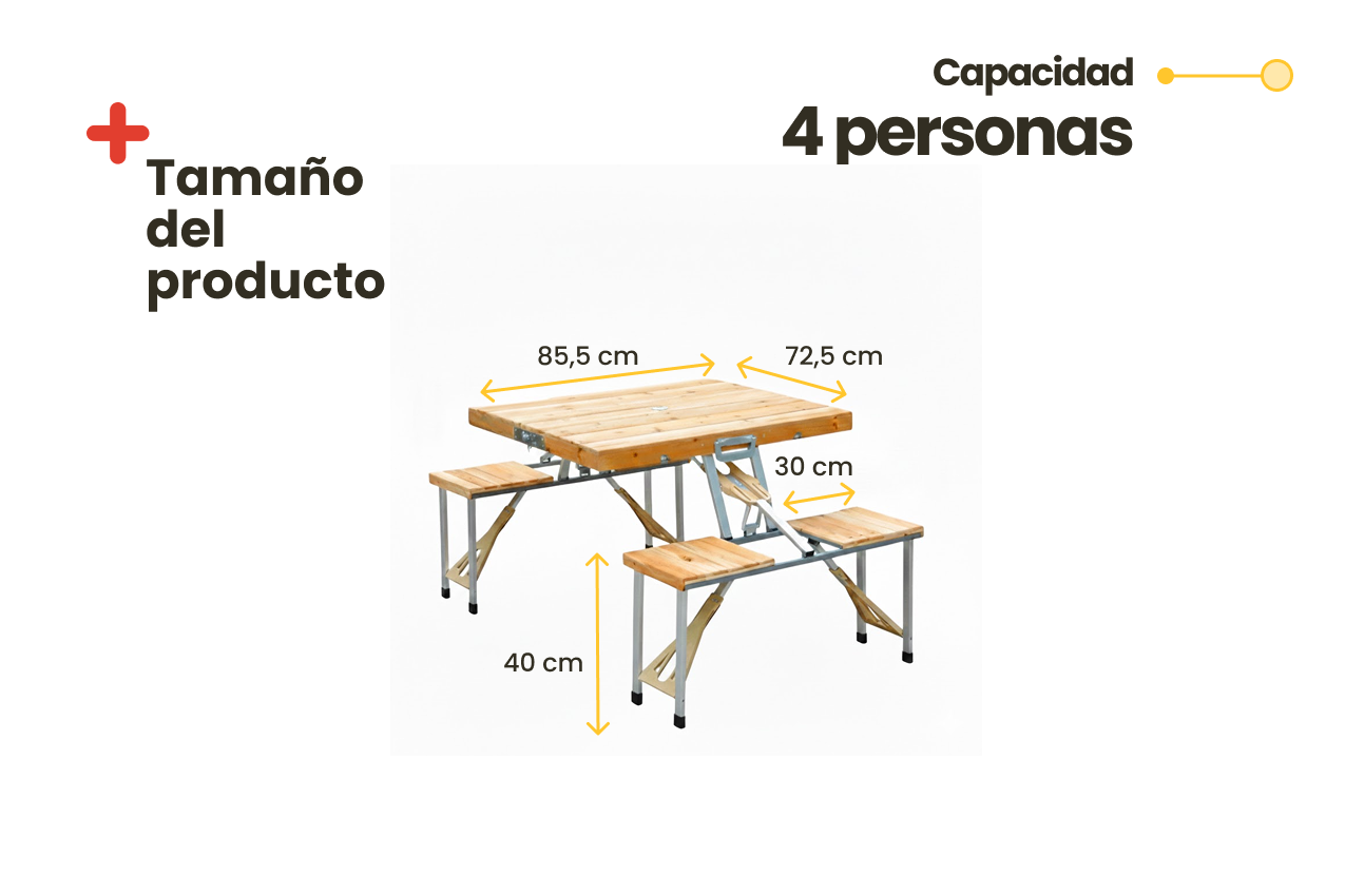 Mesa maleta con sillas plegables de madera