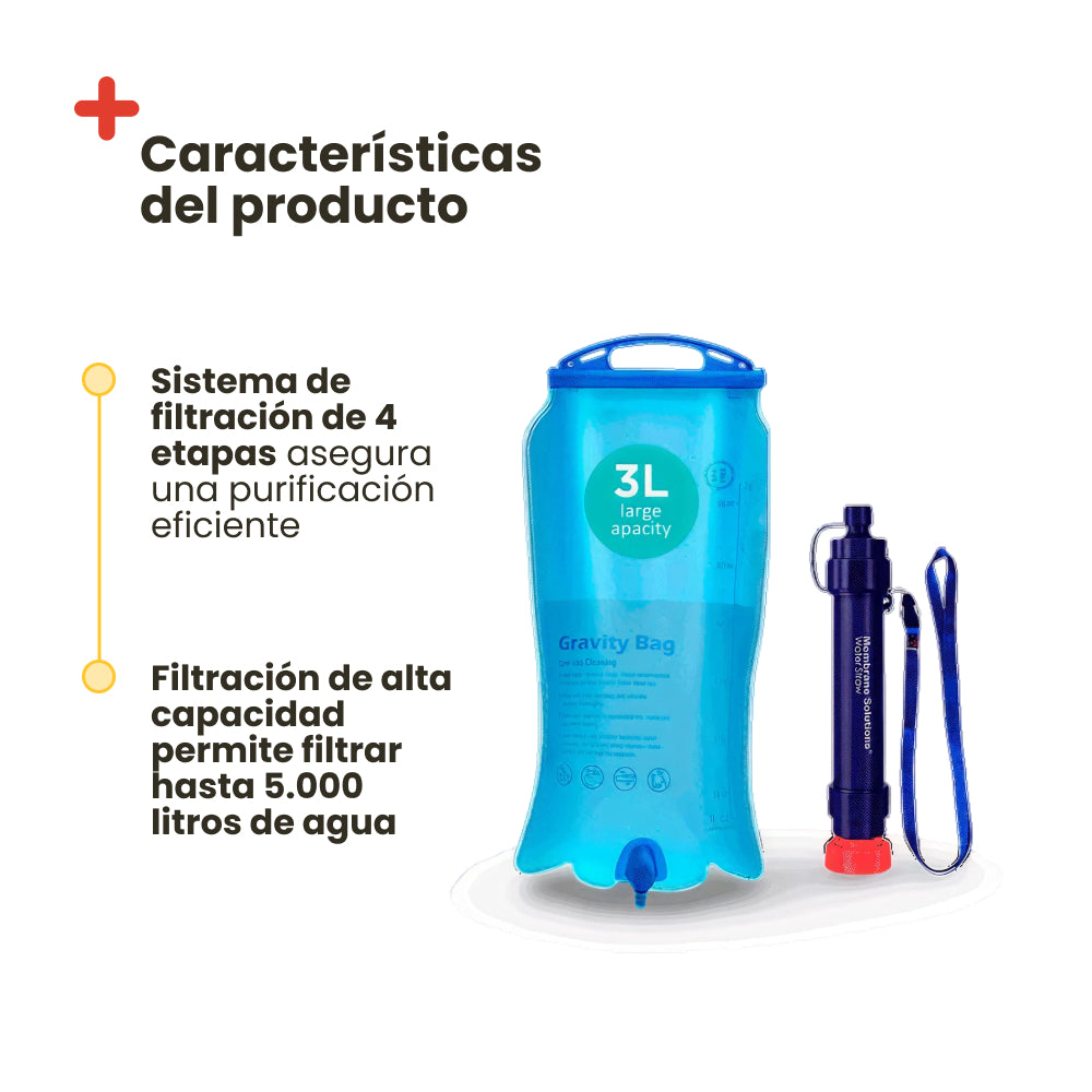 Filtro de agua de supervivencia + depósito 3L