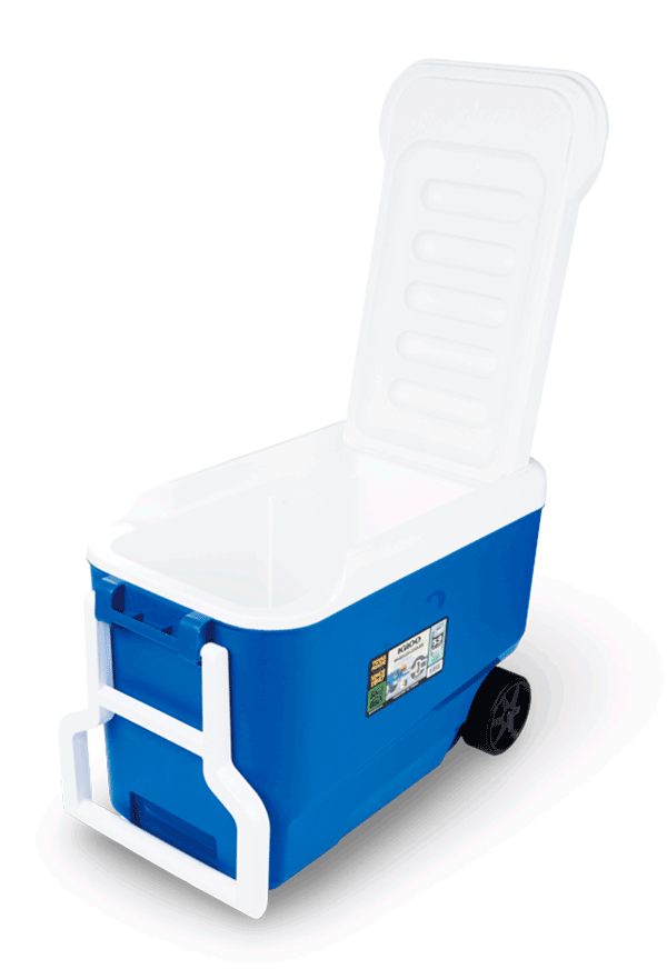 nevera portatil con ruedas igloo wheelie cool abierta